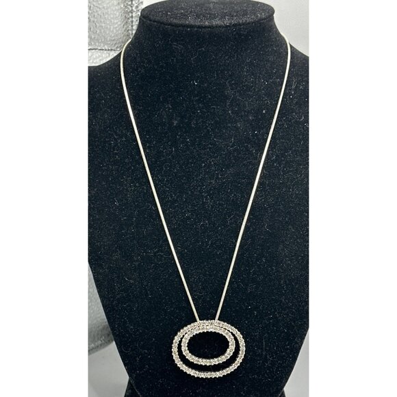 Premier Designs Duet Crystal Pendant Silver Tone Necklace 19” Snake Chain - Picture 1 of 11